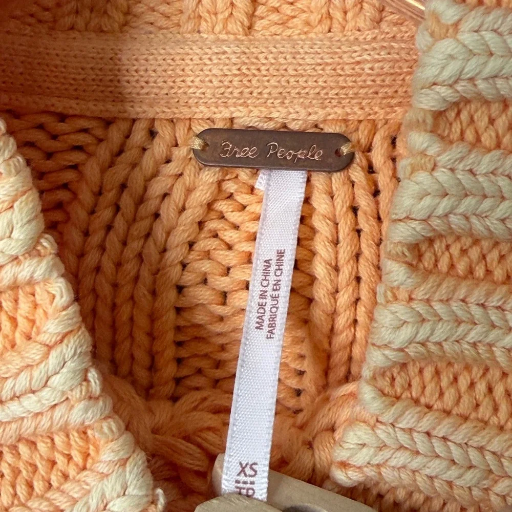 Free People Sweater Womens XS Orange Sweetheart Ribbed Chunky Mock Neck Relaxed
